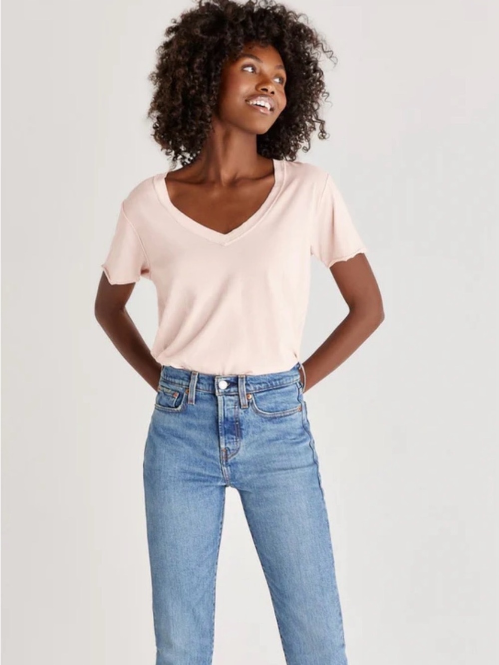 Z Supply The Organic Cotton V-Neck Tee in Pink Sz XS